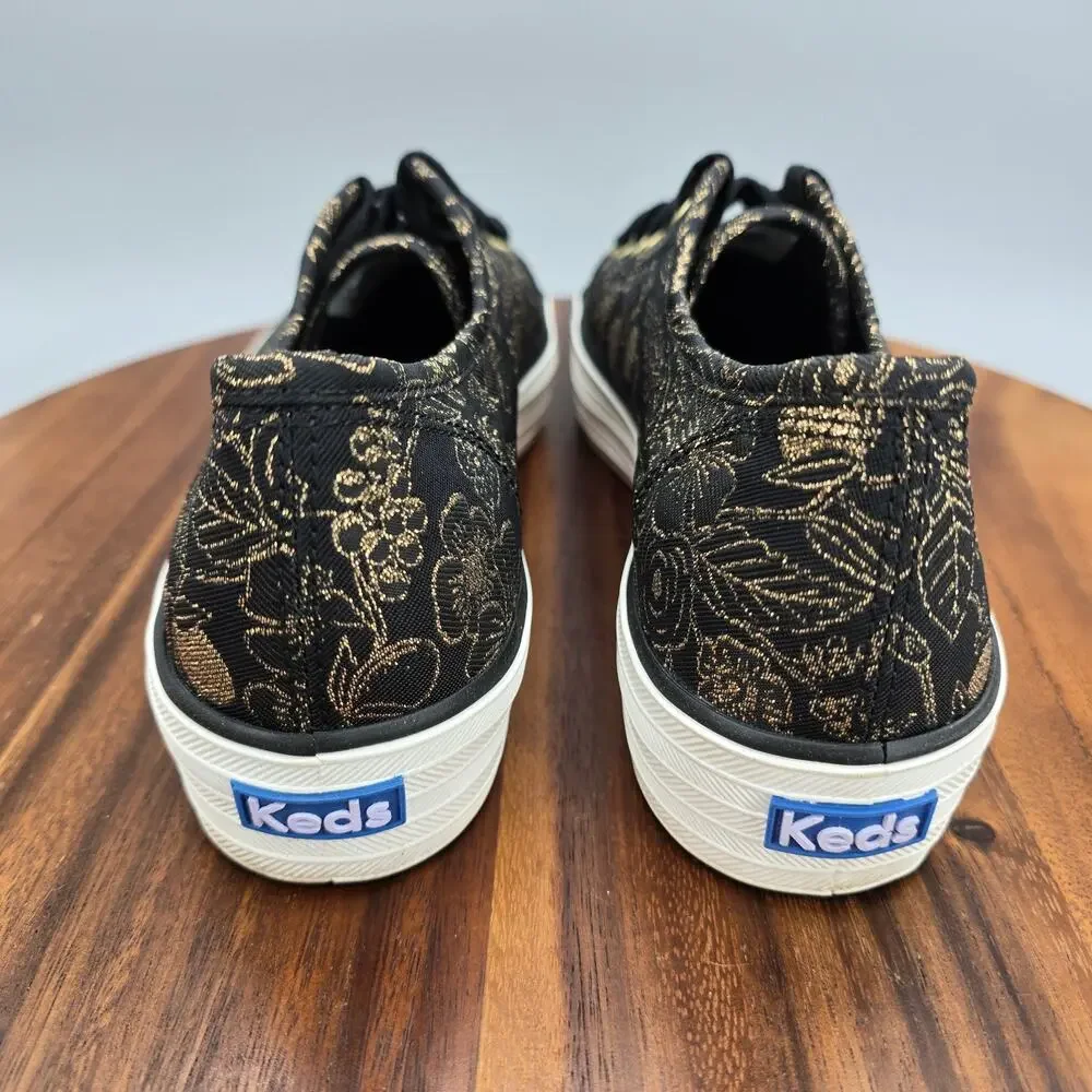 Keds Shoes Womens 9 Black Gold Floral Platform Lace Up Rifle Paper Co Sneakers - Picture 4 of 8